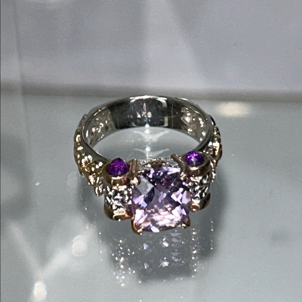 NWOT Gems En Vogue Amethyst Sterling Silver Gold Plated Accents Designer Ring
